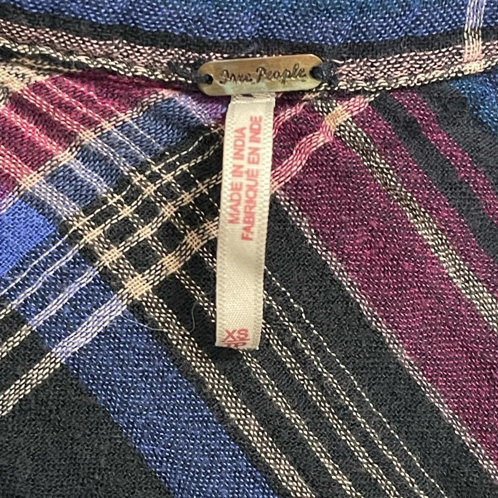FREE PEOPLE Nordic Day Top Plaid Buttondown Oversized Purple Blue Shirt XS - Picture 7 of 16